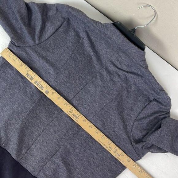 LOGO Lori Goldstein Blue French Terry Cardigan sz Large Open Waterfall Neckline - Picture 8 of 10